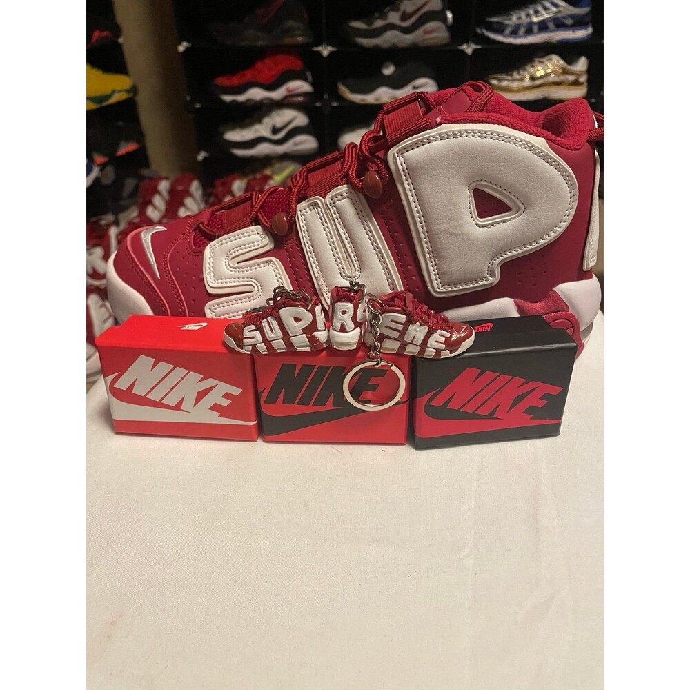 Mini Nike Air More Uptempo Supreme Red Sneaker Keychains & Mini Nike Shoe Box
